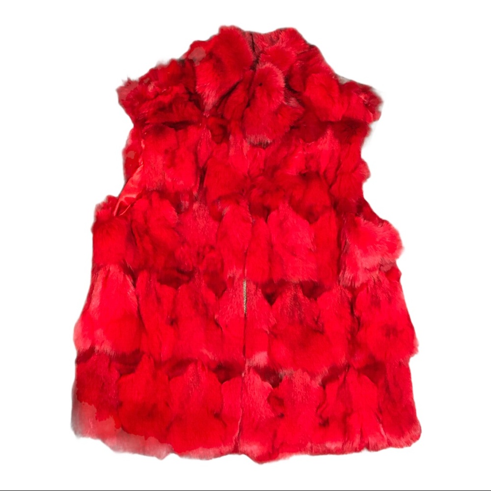 Vintage red fur vest. Possibly faux. Very heavy